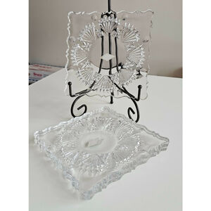 Shannon Godinger Freedom Crystal Square Dessert Plates Set of 3 Cut Glass